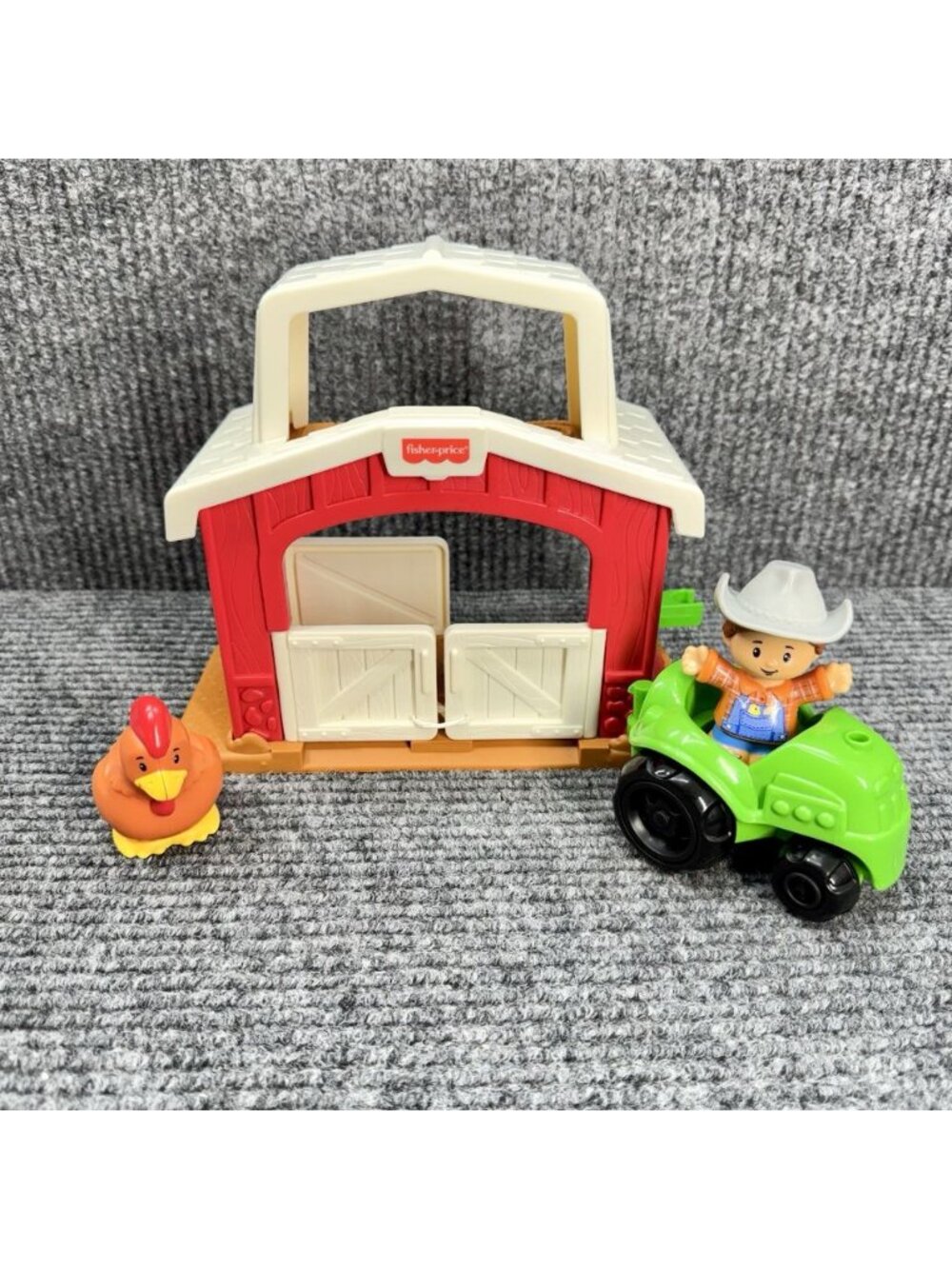 2002 Little People Farm Red Barn Stable w/ Farmer Boy Tractor & Chicken Lot